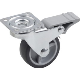 Metafranc Swivel Castor Diameter 50 mm - Lock - 42 x 42 mm Plate - TPR Wheel - Soft Running Surface - Plain Bearing - 40 kg Load Capacity / Transport Castor / Furniture Castor / Heavy Duty Castor /
