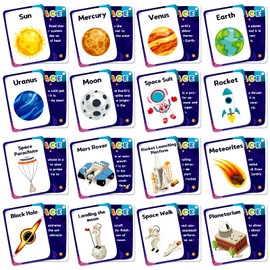 34PCS Outer Space Cognitive Flash Cards,Cognitive Pictures Flashcards for Space Exploration, Waterproof Space Learning Flash Card for 3+ Years