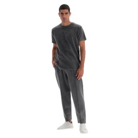 Dagi Men's Regular Waist Double Leg Ribbed Washed Tracksuit, Smoke, L