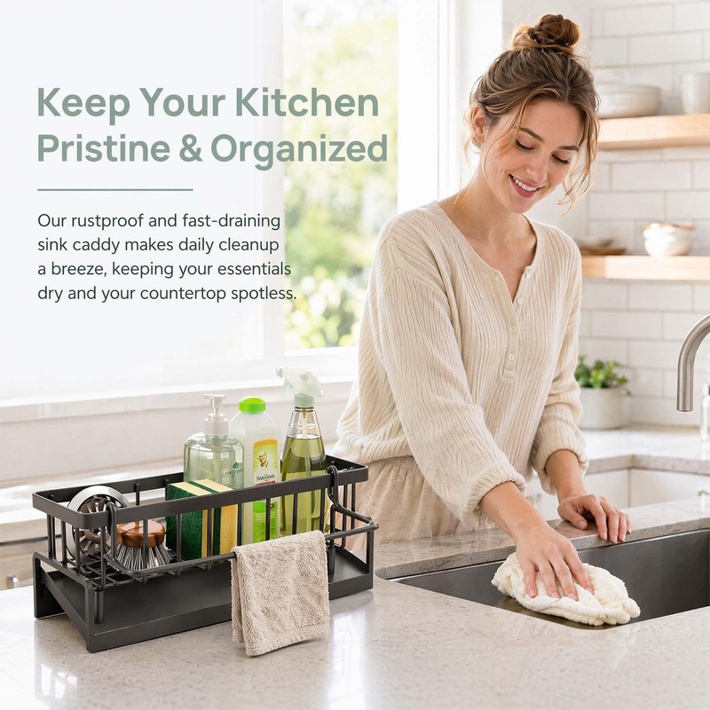 Zirax Kitchen Sink Caddy Organiser, Sink Tidy Sponge Holder with