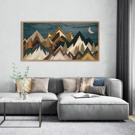 BINCUE Mountain Wall Art Framed Canvas Wall Art Nature Forest Wall Decor Rustic Farmhouse Wall Painting Moon Art for Living Room Bedroom Dining Room Large Size 20"x40"