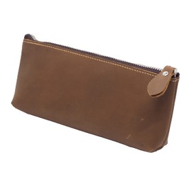 BAWAKO Pencil Case Made of High-Quality Leather - Beautiful Handmade Case with Zip - Elegant Pencil Case for Adults and Students, Cosmetic Bag, Makeup Bag, Hellbaun, Lightweight