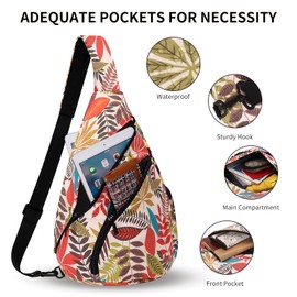 HUA ANGEL - Bolso bandolera de moda para el pecho, mochila de viaje, senderismo, gimnasio, informal, para el pecho, Hoja de arce W-orange, One_Size, Bolso bandolera floral
