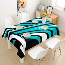 jejeloiu Teal Black White Tablecloth Stripes Table Cloth Abstract Table Cover for Dining Room Kitchen Buffet Banquet Decor Modern Striped Art Tabletop Decor 55"x55"