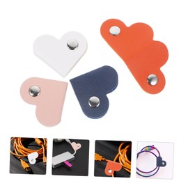 FELTECHELECTR 8pcs Heart Shape Cable Organizer Portable Earbud Wire Organizer with Snap Buckles Compact Pu Leather Data Cable Protectors White and Orange for Storage