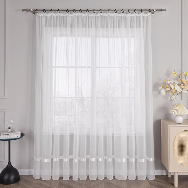 HongYa Curtain - Voile / Sheer Curtain - Transparent Curtain with Satin Ribbon