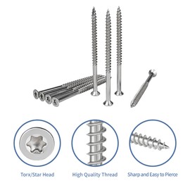 GOOBETTER #10 x 3 Wood Screws, 250 Pcs Exterior Deck Screws, Torx Head Screws, 304 Stainless Steel Corrosion-Resistant for Fencing Decks Outdoor Projects, Includes T25 Torx Drive Bit