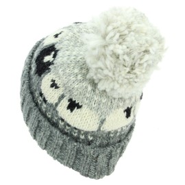 LOUDelephant Wool Knitted Bobble Hat with Sheep Design, gray, Einheitsgröße