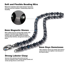 WESTMIAJW 8mm Mens Hematite Black Onyx Beaded Bead Necklace Chain Natural Gemstone Healing Crystals Jewellery 60cm