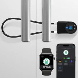 Fingerprint Cable Lock, eLinkSmart Fridge Locks with Bluetooth APP Control, Biometric Smart Padlock for Adults Baby Proof Cabinet Refrigerator French Door Cabinet Gate Locker Bike, 14.9'' Long Black
