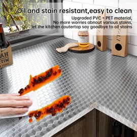 Silver Contact Paper Aluminum Wallpaper for Kitchen Backsplash 15.7"x393" Waterproof Oil-Proof Stickers Self Adhesive Shelf Liner Heat Resistant Stove Backsplash Protector for Wall Countertop Cabinet