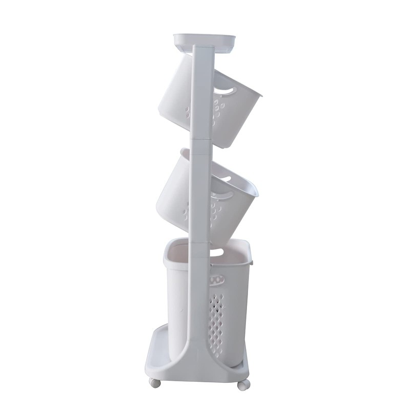Laundry Basket, 3 Tiers Storage Basket Plastic Clothes Hamper Movable