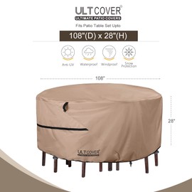 ULTCOVER Round Patio Furniture Cover - Outdoor Waterproof Table with Chair Set Cover 108 inch