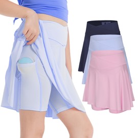 Girls' 2-in-1 Flowy Butterfly Shorts with Pockets - Athletic Dance & Running Shorts V-Cross Vaist for Ages 10-11