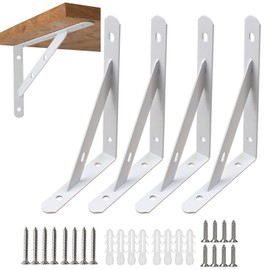 Pack of 4 Heavy Duty Brackets Angle Heavy Duty Console Shelf Brackets with Screws and Pins, 150 mm/5.9 inches, Load Capacity 30 kg, Shelf Bracket for Wall Mounting, Bookshelves, Garden (White)