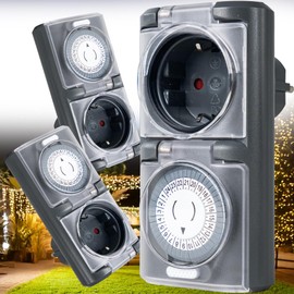 4smile Outdoor Timer, Set of 3, Mechanical IP44 Timer Socket, Outdoor with High Switching Performance, Analogue Timer Switch, Outdoor, Easy to Use, Grey