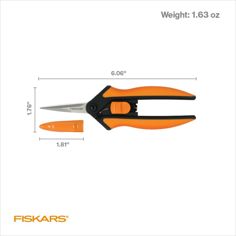 Fiskars Micro-Tip Pruning Snips - 6" Garden Shears with Sheath