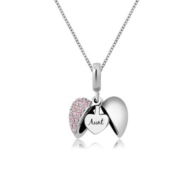 KunBead 18 inch Aunt Auntie Love Openable Heart Pink Birthstone Birthday Charm Pendant Necklace for Women