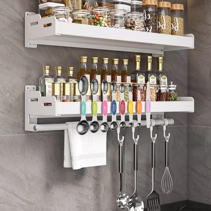 ChefAide Pack of 8 Stainless Steel Magnetic Measuring Spoons Set,