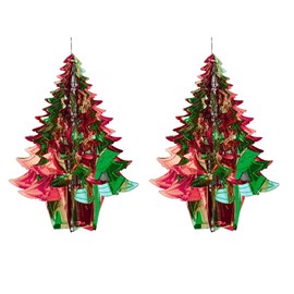 Foil Ceiling Decorations Green/Red Christmas 2 Tone - Set 2 30cm Tree Christmas Decorations