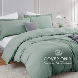 Hearth & Harbor Sage Green Duvet Cover Queen Size - 3 Piece Queen Duvet Cover Set, Soft Double Brushed Queen Size Duvet Covers with Button Closure, 1 Duvet Cover 90x90 inches and 2 Pillow Shams