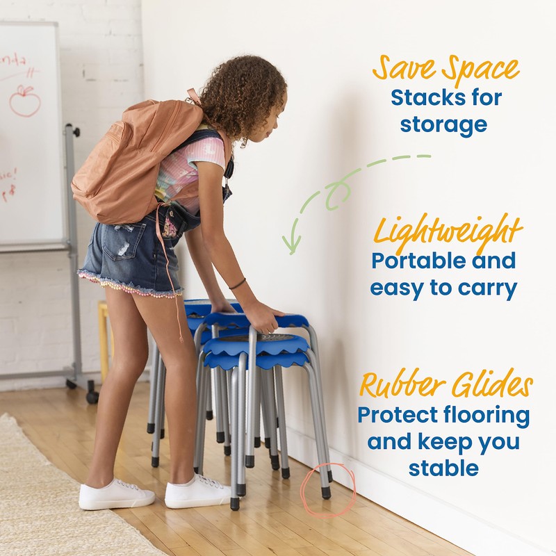 ECR4Kids Daisy Stackable Stool Set, Flexible Seating, Blue, 8-Piece