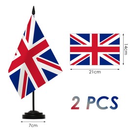 2 Pieces British Table Flags, Polyester Flags, Table Decoration, Mini Flags, Suitable for Home, Office, Conference