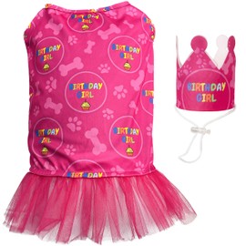 Odi Style Dog Birthday Girl Outfit - Dog Birthday Party Supplies - Dog Party Hat, Crown and Dog Birthday Dress with Birthday Girl Sign, Puppy Party T-Shirts Cat Breathable Stretchy Costumes Medium