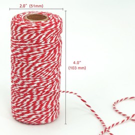 200 m Red and White Twine, 2 Rolls of Cord Red White, Gift Ribbon, Red White, Cotton Thread, Ideal for Baking, Crafts, Gift Wrapping at Christmas