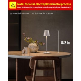 KDG 2 Pack Cordless Table Lamp,Portable LED Desk Lamp, 4000mAh Battery Operated, 3 Color Stepless Dimming Up, for Restaurant/Bedroom/Bars/Outdoor Party/Camping/Coffee Shop Night Light(Brushed Nickel)