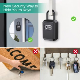 ORIA Key Storage Lock Box, 4 Digit Combination Lock Box, Wall Mounted Lock Box, Resettable Code, 5 Key Capacity, 4.72 inch, Black, No Shackle