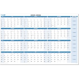Fiscal/Academic Split Year July 2025 to June 2026 Horizontal 12 Month Wall Calendar 36" x 56"- Dry & Wet Erasable with Next Year Planner Area. Complete with Fine tip Dry-erase Marker and Eraser
