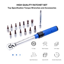 KATSU 1/4 Inch Drive Click Torque Wrench 15 PCs Set 2-24 Nm 72 Teeth Bike Torque Wrench with Hex & Torx Socket Bits and Extension Bar for Road and Mountain Bicycles Repair
