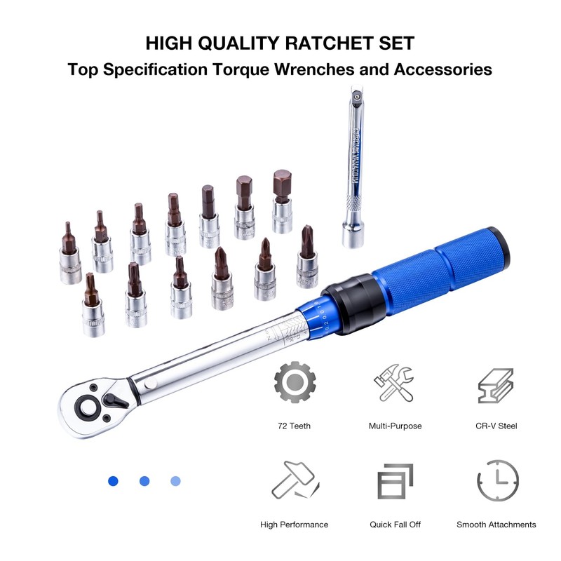 KATSU 1/4 Inch Drive Click Torque Wrench 15 PCs Set