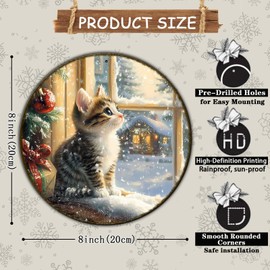 GJXFTPTTBD Round Christmas Sign Cats Vintage Metal Sign Christmas Kitten Retro Tin Sign Wall Decor for Home Office Bar Club Man Cave 8 * 8 in