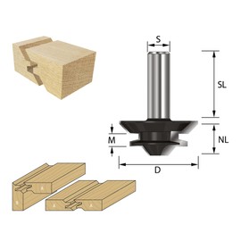 ENT 16380 Mitre Gluing Cutter HW, Shank (S) 8 mm, Diameter (D) 38.1 mm, NL 12.7 mm, M 6 mm, SL 32 mm Wood Thicknesses from 8 to 10 mm