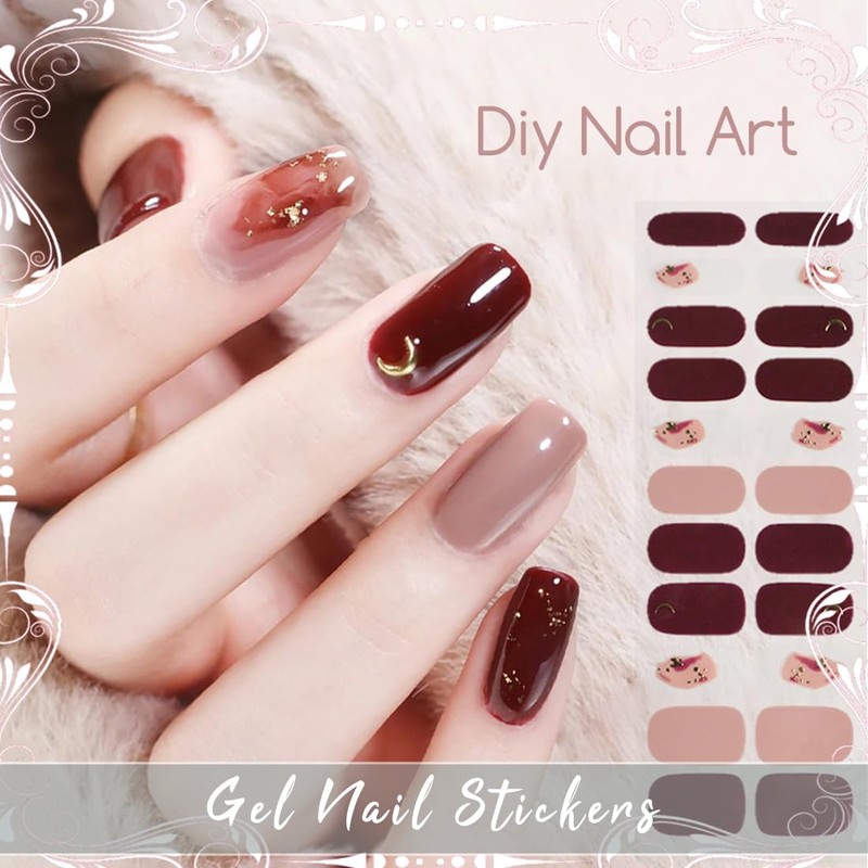 ZEPIQOR 20 pcs Nagelfolie Weinrot Gel Nagelfolien Selbstklebend Nail Sticker