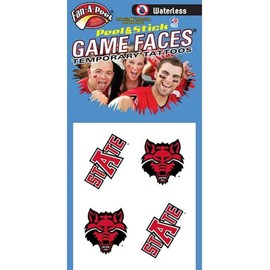 Arkansas State Red Wolves – Waterless Peel & Stick Temporary Spirit Tattoos – 4PK