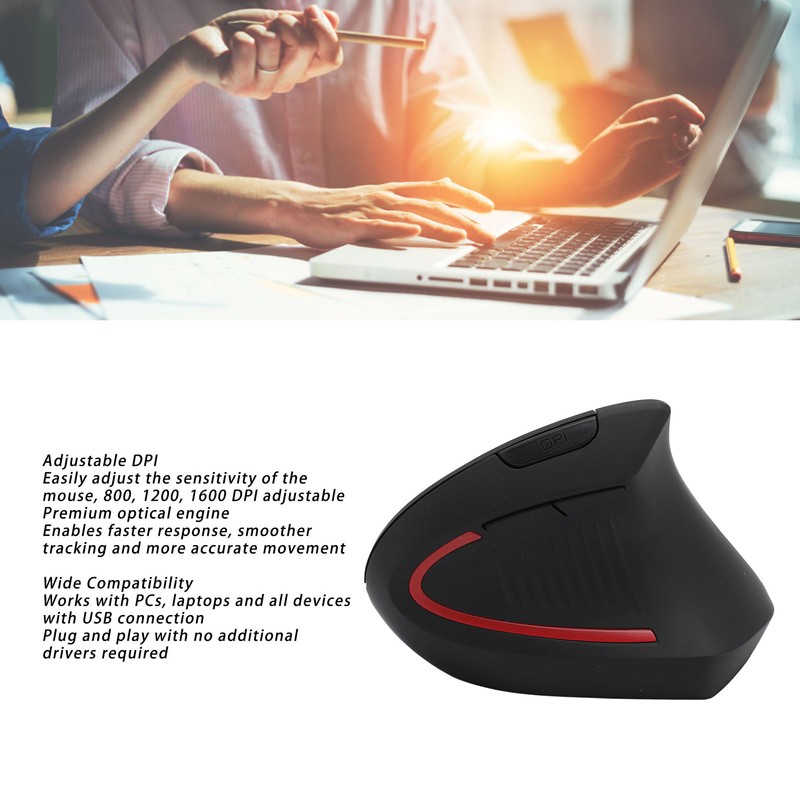 Wireless Vertical Mouse 2.4G Adjustable DPI Rechargeable Right Handed Ergonomic