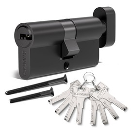 Bwintech 90 mm (45T/45) Black Zinc Alloy Euro Cylinder Lock, Door Drum Lock, Key with 8 Horizontal Dimple Keys