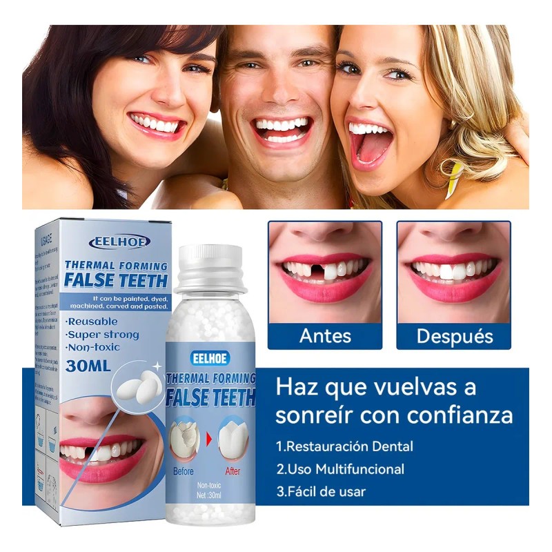 2pz Perlas Reparación Dientes Postizos Gránulos 30ml