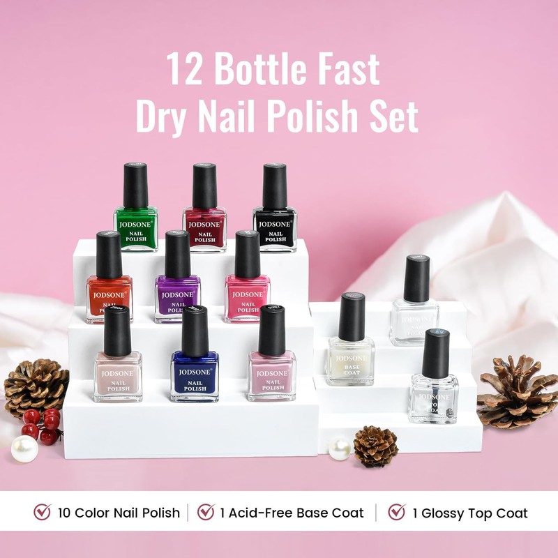 JODSONE 12 PCS Nagellack-Set mit 10 Farben Combo, 2 PCS