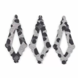 Unbranded 10 pcs. Gray Leopard Faux Fur Leather Dangle Charms Pendants – Rhombus – 74mm (2
