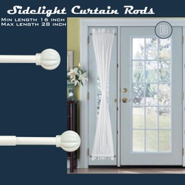 ARNORX French Door Curtain Rods with Pumpkin Finial- 2 Pack, Adjustable 16-28 Inch, No Drill Adhesive or Screw Mount, White, 3/8" Diameter