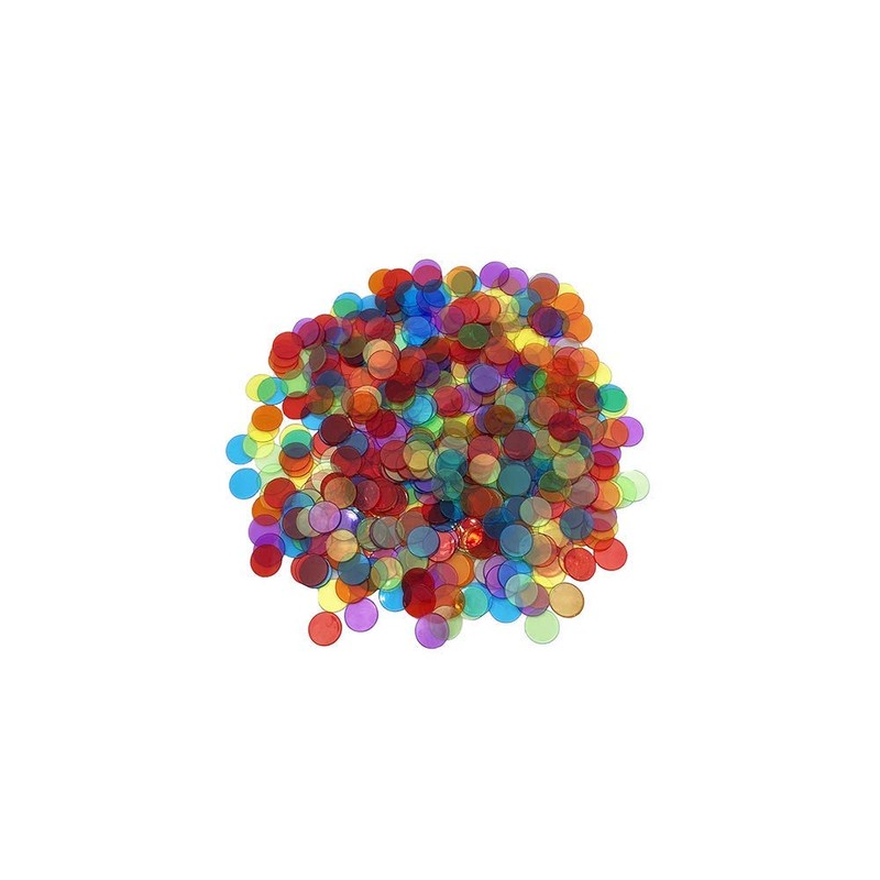 JUNWRROW 500 Pieces 3/4 inch Transparent 6 Color Bingo Counting
