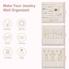 DesignSter Jewelry Box Organizer, Jewelry Box for Women, PU Jewelry Organizer Display Case with Side Drawers, Jewelry Storage for Earring Necklace Ring Bracelet Watch