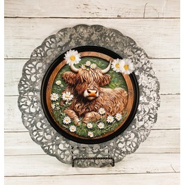 AGD Spring Decor - Daisy Highland Cow Charger Plate Tin Sign