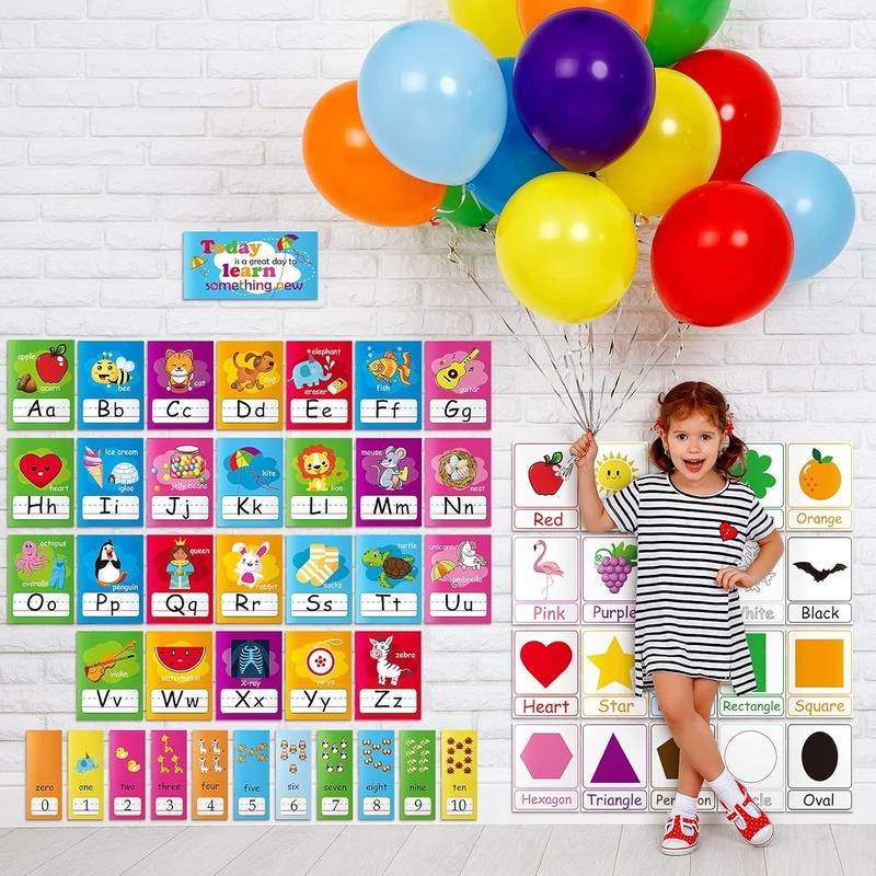 Educational Preschool Cards - 58 Pieces with Alphabet, Numbers, Colors