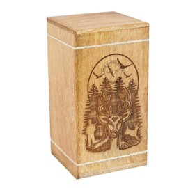 Hind Handicrafts Handcrafted Floral Engraved Wooden Urns for Human Ashes Adult Large - Cremation Urn for Ashes - Burial Urn for Columbarium - Funeral Urn Box (Buck Deer Hunting, 250 LB - Hardwood)