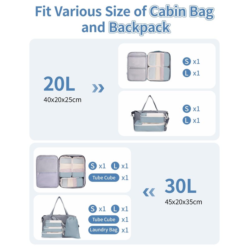 Narwey 6 Set Compression Packing Cubes for Backpack and Suitcases,